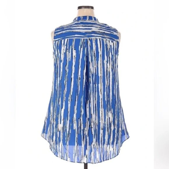 Alfani | Blue & White Zippered Front Sleeveless Blouse Size 2XL - Picture 2 of 10